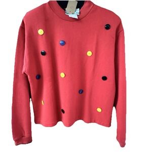 Vintage 90's Funky Red Pullover Sweater With Accent Buttons Medium Art To Wear